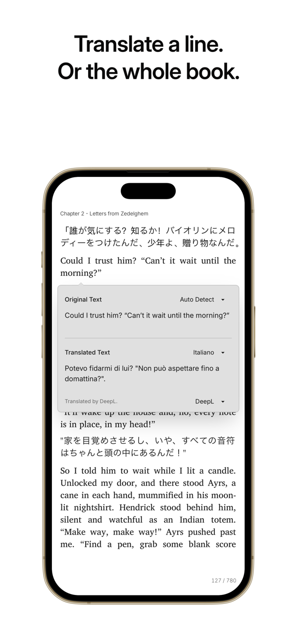 Readest 的划词翻译弹窗,原文与译文上下对照
