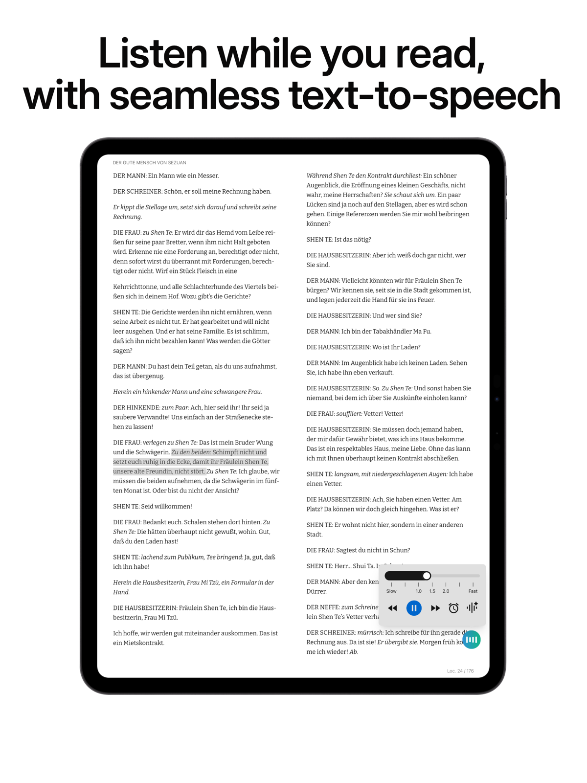 Readest 的听书语速滑杆,从慢速到快速连续可调